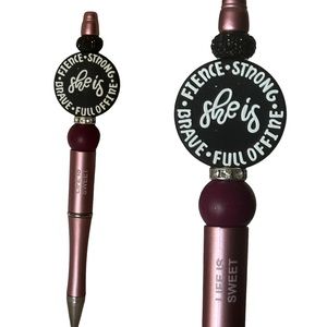 She’s Fierce, Strong, Brave & Full of Fire Affirmation Pink Metallic Beaded Pen